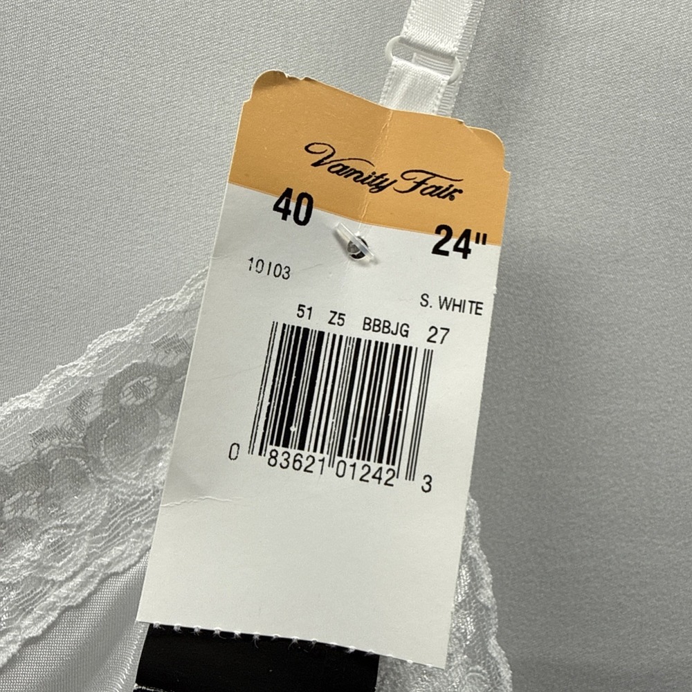New Vintage Vanity Fair Womens White Lace Slip Size 40 24" Slip Dress Adj Straps - Picture 2 of 8